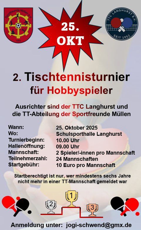 2. Tischtennisturnier für Hobbyspieler